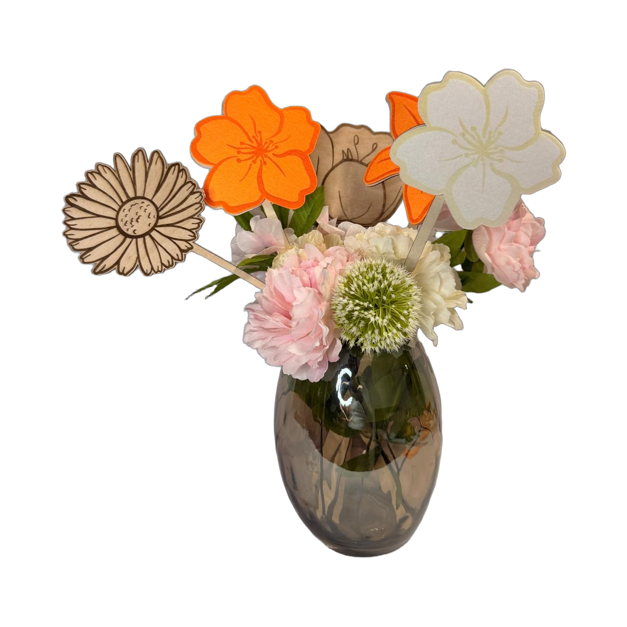 Holzblume mit Filz-Untersetzer – 2-in-1 Tischdeko